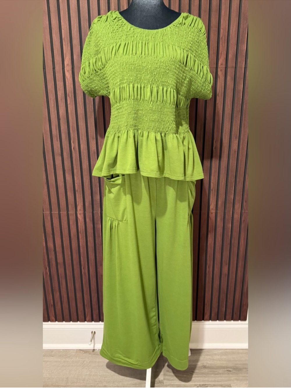 Women’s Smocked Peplum top and wide leg pant set